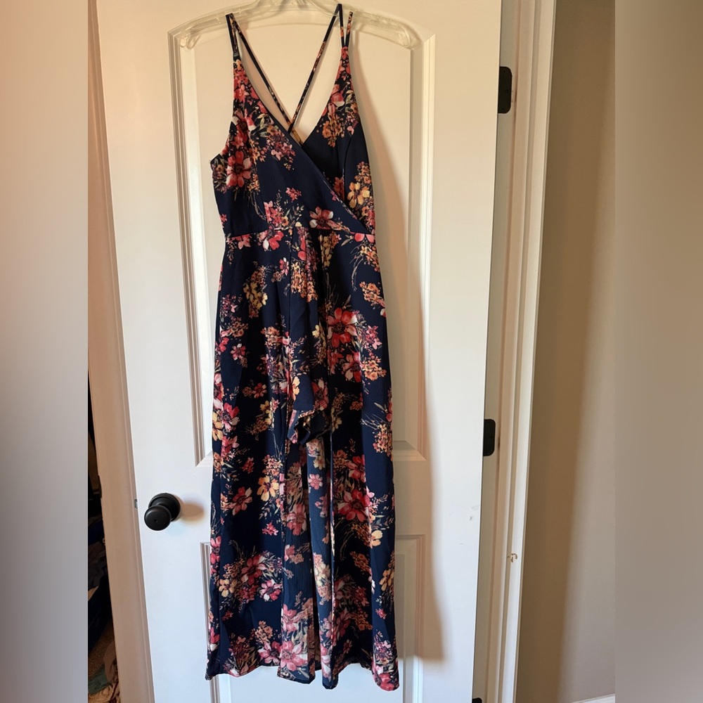 Navy Floral romper Dress with Spaghetti Straps